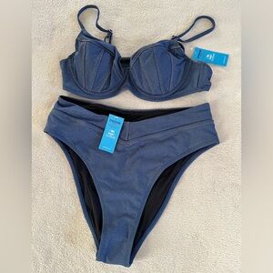 NWT Cupshe Denim Blue Bikini Set Size Large